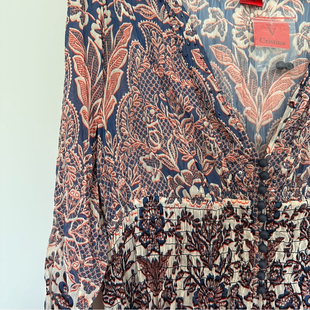 V Cristina Bohemian (XL) Sheer Embellished Tunic Top/Dress - Longsleeve, Printed - Picture 5 of 9